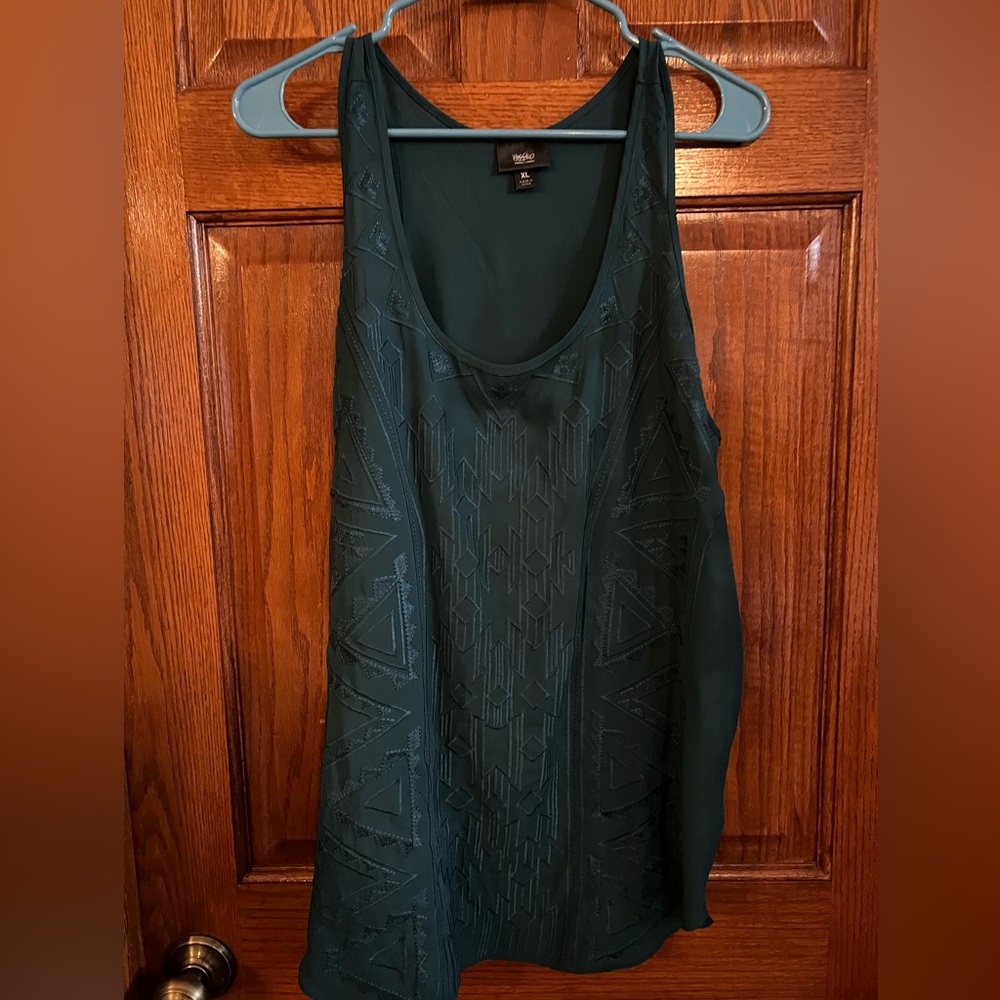 Mossimo Supply XL Dark Teal Embroidered Pullover Chiffon Tank V Neck